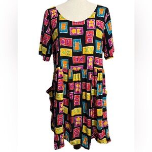 Sand Dollars 90s Vintage Dress Bikini Print Babydoll Pockets Size Large ILGWU